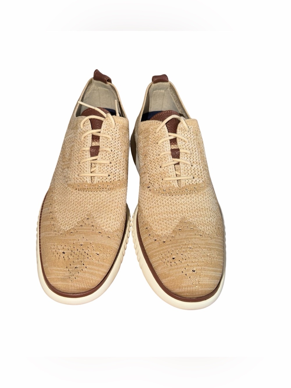 Cole Haan 2.ZEROGRAND Stitchlite Wingtip Oxford Men's Size 9.5 Tan Beige Knit - Picture 3 of 7
